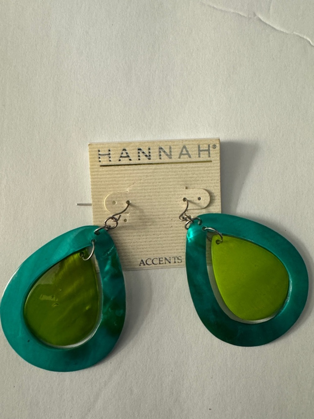 HANNAH Accents Teardrop Resin Earrings in Teal and Lime Green
